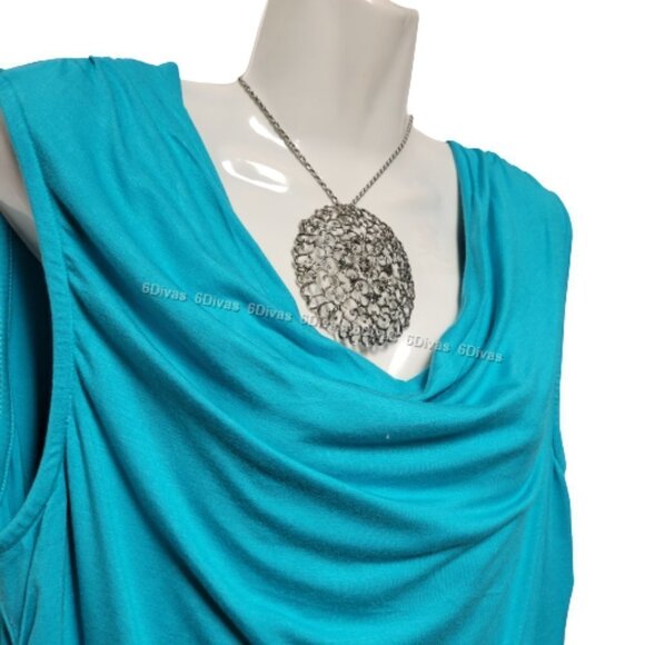 Womens Blue Sleeveless Top Blouse, Stretchy Blouse Top Cowl Neck - Size L - NEW - Picture 2 of 8